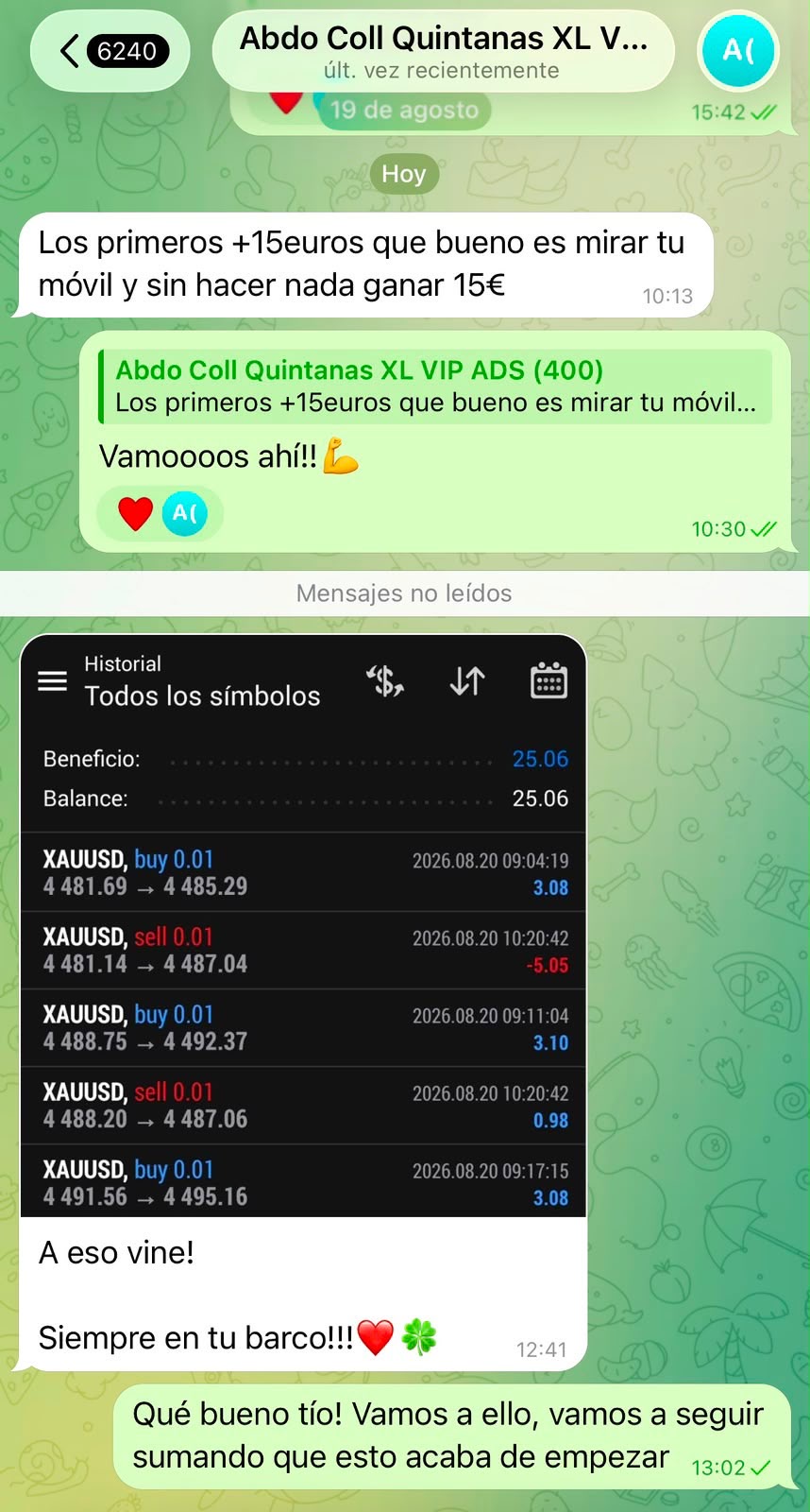 Captura real de beneficios de un miembro del grupo VIP de ABtrading